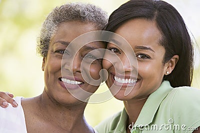 Two women outdoors smiling Stock Photo
