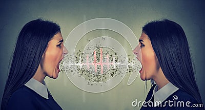 Two women screaming at each other Stock Photo