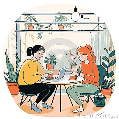 two women sitting chatting over a cup of tea in a cozy environment 1 Stock Photo