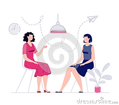 Two women are sitting and talking. Vector Illustration