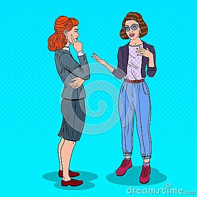 Two Women Talking in Office. Business Meeting. Pop Art illustration Vector Illustration