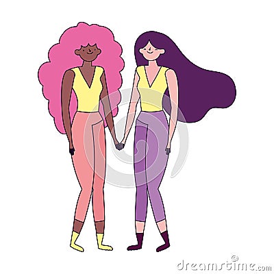 Two women together friends characters Vector Illustration