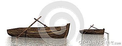Two wood boats on the water - 3D render Stock Photo