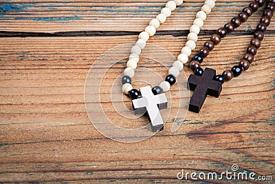Two wooden crosses. Religion, prejudice, prohibition and faith concept Stock Photo