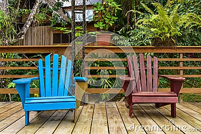 Two wooden garden chairs Stock Photo