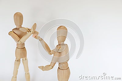 drug pill dealing taking series with wooden manikin figures Stock Photo
