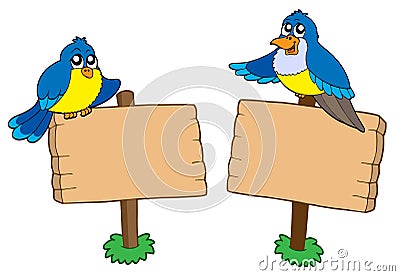 Two wooden signs with birds Vector Illustration