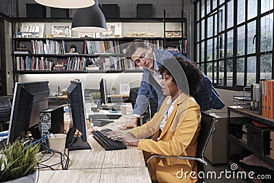 Two workers and colleagues discussed business jobs in workspace office company Stock Photo