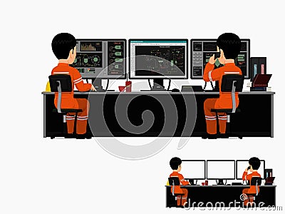 Two workers are working in control room Vector Illustration