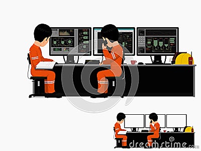 Two workers are working in control room Vector Illustration