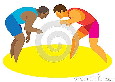 Two wrestlers Greco-Roman wrestling begin their battle Vector Illustration