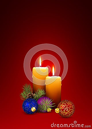 Two XMAS Candles - Greeting Card Template for Advent and Christmas Season. Stock Photo