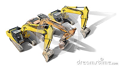 Two Yellow Construction Excavators Side by Side Stock Photo