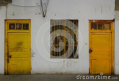 Two yellow doors. Neighborhood concept Stock Photo