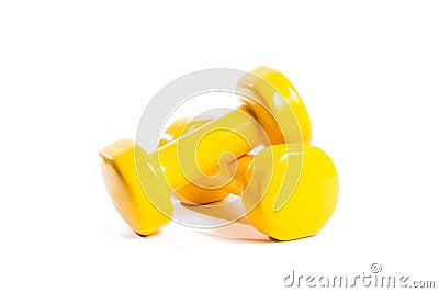 Two yellow dumbbells Stock Photo
