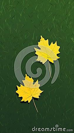 The Two Yellow Leaves: A Green Surface, Grass, and Lossless Floa Stock Photo