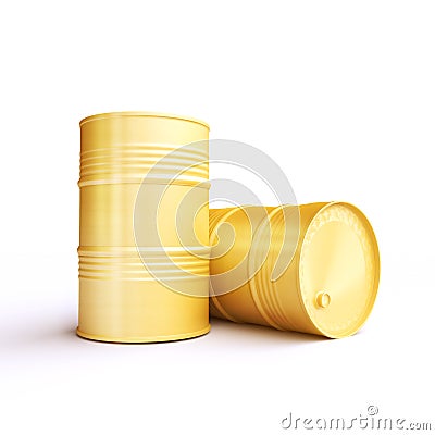 Two yellow metal barrels Stock Photo