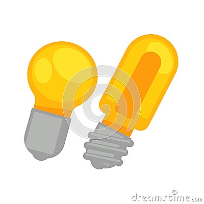 Two yellow round and long lamp bulbs isolated on white Vector Illustration