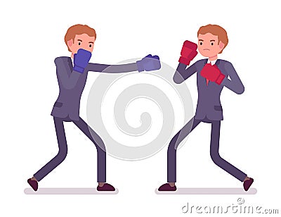Two young businessmen boxing Vector Illustration