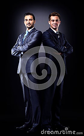 Two young businessmen full body Stock Photo