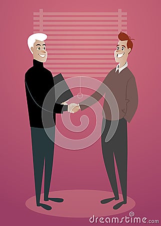 Two young businessmen shaking hands. Vector Illustration