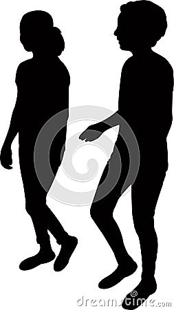 Two young girls walking together, silhouette vector Vector Illustration