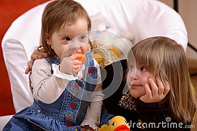 Two Young Handicapped Girls Stock Photo