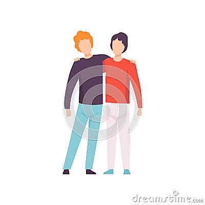 Two Young Men Hugging, Happy Meeting, People Celebrating Event, Best Friends, Friendship Concept Vector Illustration Vector Illustration