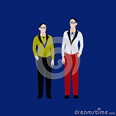Two young men stand next to each other Vector Illustration