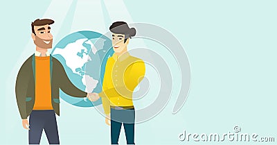 Young multiracial business partners shaking hands. Vector Illustration