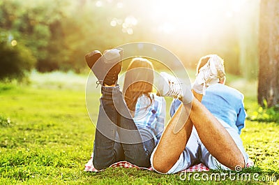 Two young people enjoying outside Stock Photo