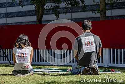 Two Young People at View Section of AIDS Quilt Editorial Stock Photo