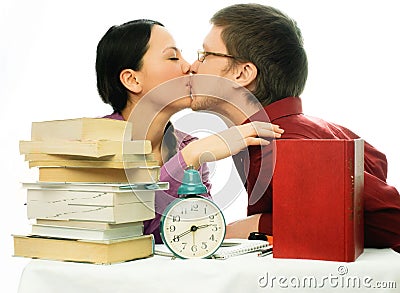 Two young students kissing Stock Photo