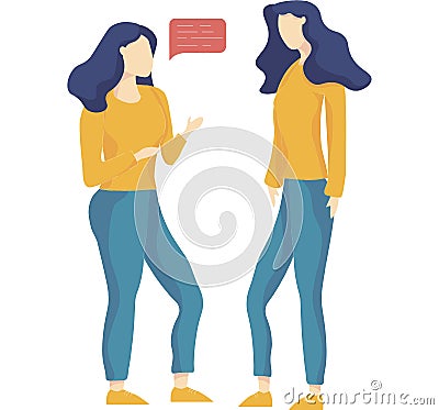 Two Young Women Talking to Each Other Looking Vector Illustration