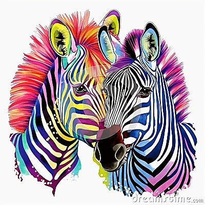 Two zebra's love. T-shirt graphics Cartoon Illustration