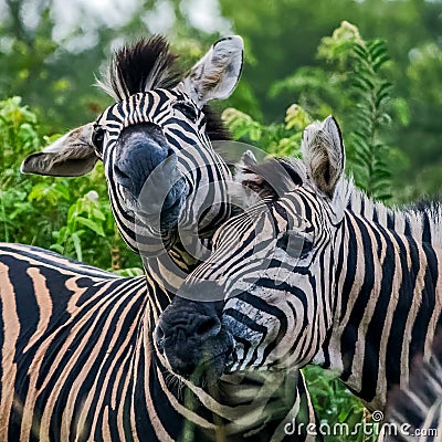 Two zebras playing and having fun Stock Photo