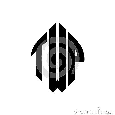 TWP circle letter logo design with circle and ellipse shape. TWP ellipse letters with typographic style. The three initials form a Vector Illustration