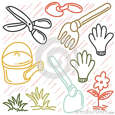 Doodle Gardening tools vector illustration Vector Illustration