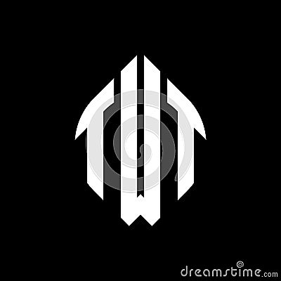 TWT circle letter logo design with circle and ellipse shape. TWT ellipse letters with typographic style. The three initials form a Vector Illustration