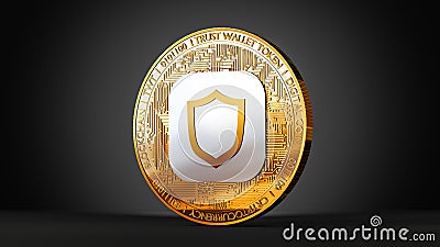 twt cryptocurrency, trust wallet token icon and sign on golden coin, 3d rendering on a black background Editorial Stock Photo