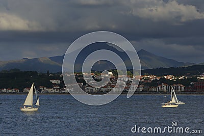 Txingudi Bay and Hendaye, France Editorial Stock Photo