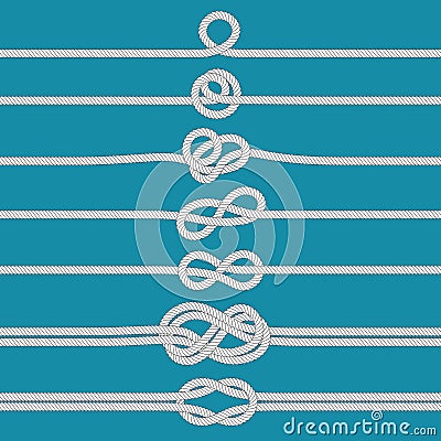 Tying knot. Nautical tied rope knots, marine ropes and wedding cordage divider vector illustration set Vector Illustration