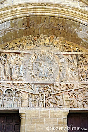 Tympanum carvings of the Last Judgment Stock Photo