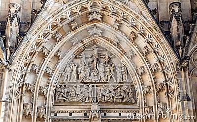 Tympanum of a door of Saint Vitus cathedral in Prague Stock Photo
