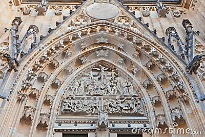 Tympanum of St Vitus Cathedral in Prague Stock Photo