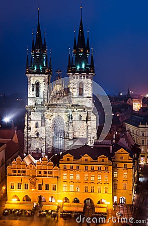 Tyn Church, landmark of Prague old city Stock Photo