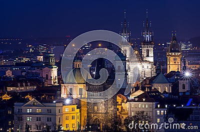 Tyn Church at night Stock Photo