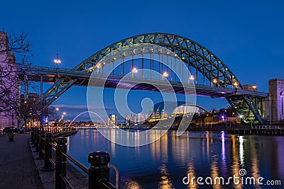 Tyne Bridge and Quayside at night Editorial Stock Photo