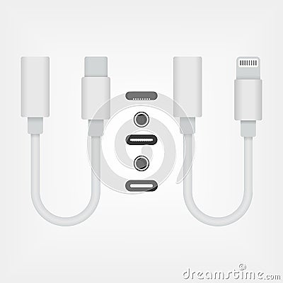 Type-C to 3.5 mm Audio Aux Jack Adapter Vector Illustration