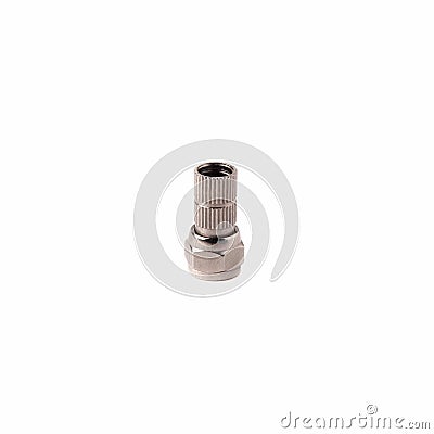 Type f adapter connector on an isolated white background. Close up Stock Photo